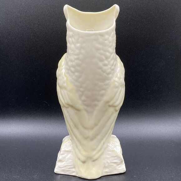 Belleek Pottery Ireland Owl Vase w/ Yellow Accents 8 1/4" - Picture 4 of 5